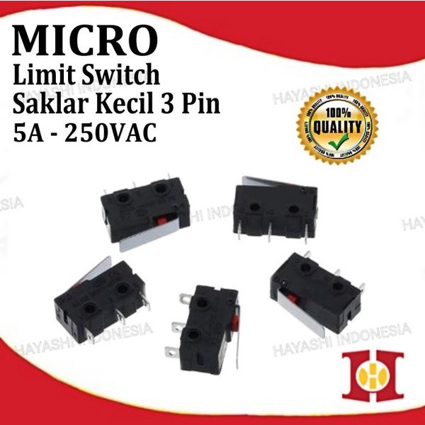 Micro Limit Switch Saklar Kecil Mini On Off NO NC 3 Pin Gagang 5A 250V-10pcs