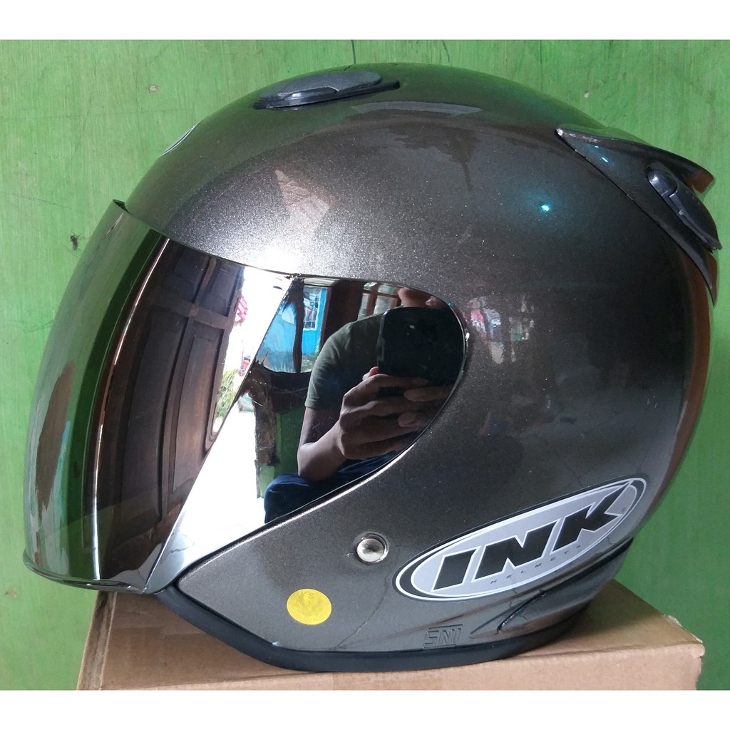 Helm INK KW Super Centro Kaca Silver Helem Half Face Pria Wanita Dewasa SNI Murah Merek GTR-Abu