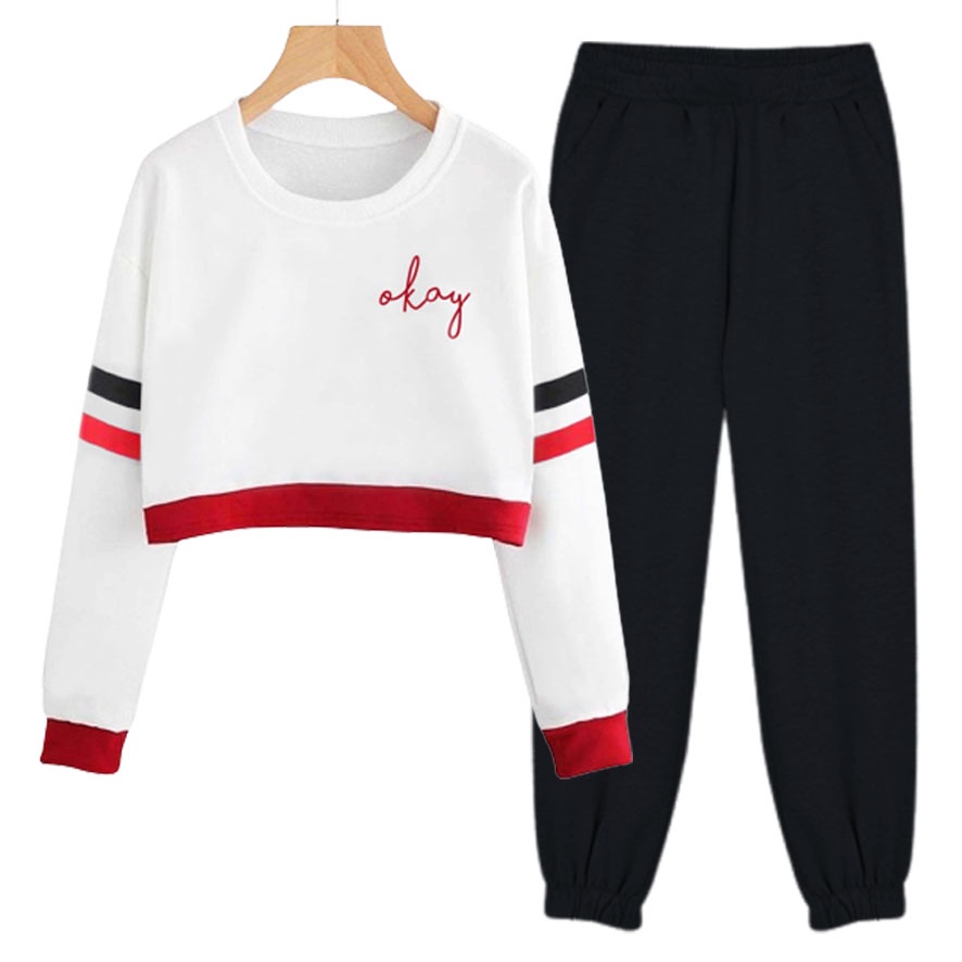 BESS - Setelan Set Wanita Murah / Setelan Set Sweater Crop + Jogger  - JESSIE LOGO OKAY