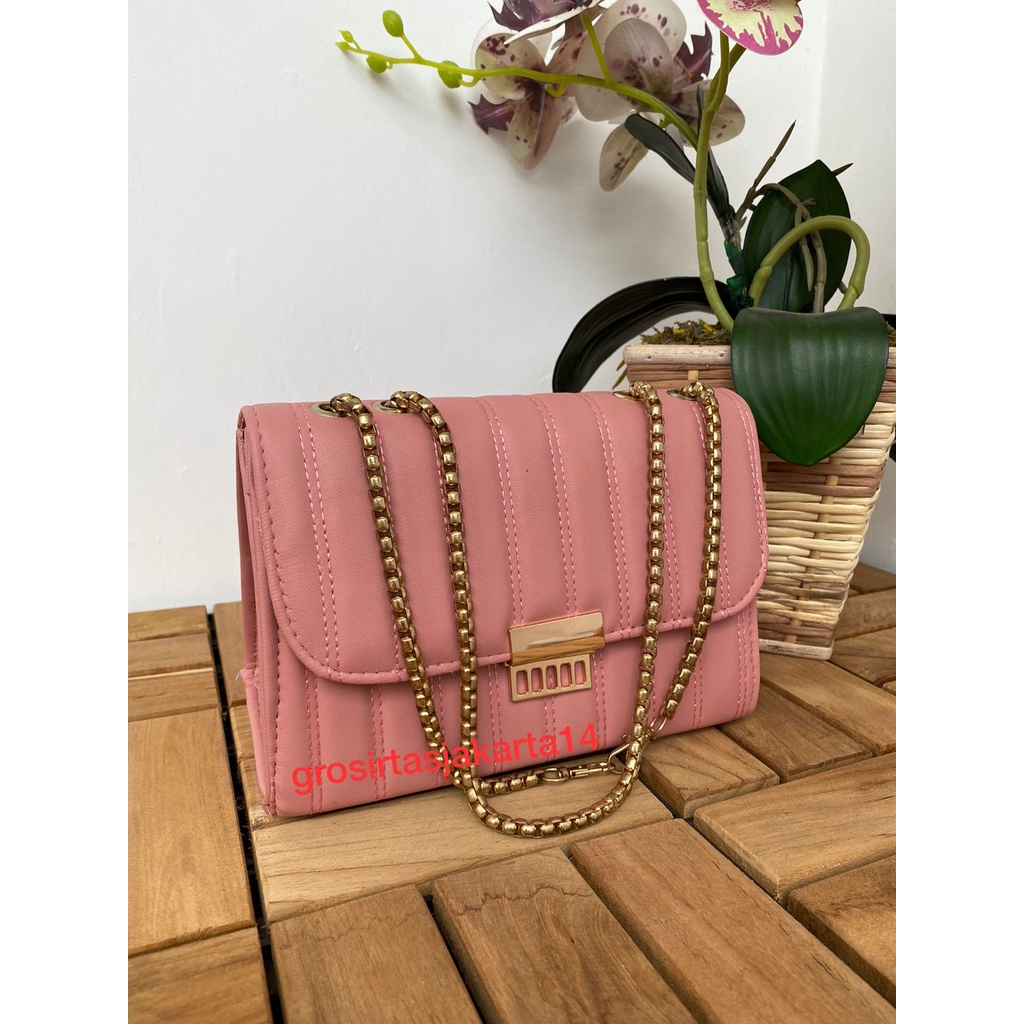 PROMO TAS SELEMPANG WANITA IMPORT BORDIR GARIS LURUS KUNCI / TAS FASHION WANITA TERBARU