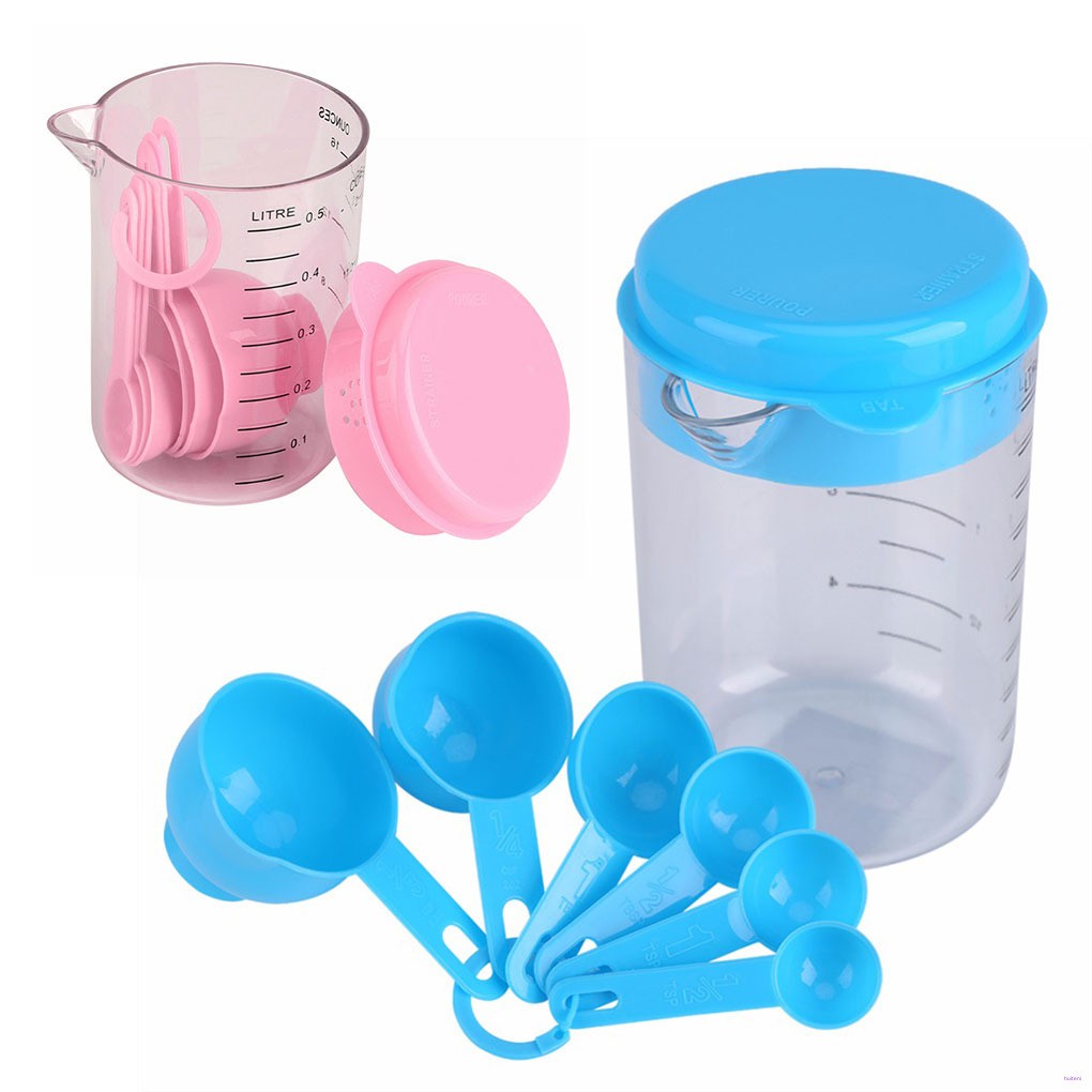 [READY STOCK] 7PCS/Set Plastic Measuring Cups with Spoons Measure Kitchen Utensil Cooking Scoops Sugar Cake Baking Scales Spoon