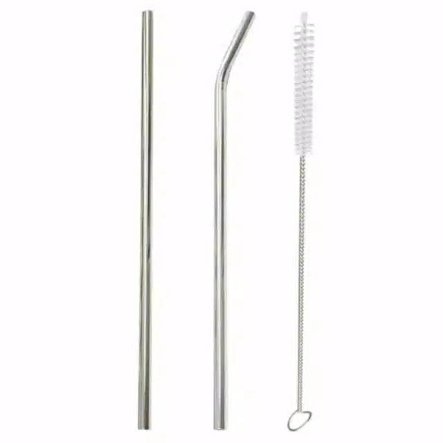 3 in 1 Sedotan Stainless Food Grade Anti Karat Stainless Steel Straw Paket Pouch