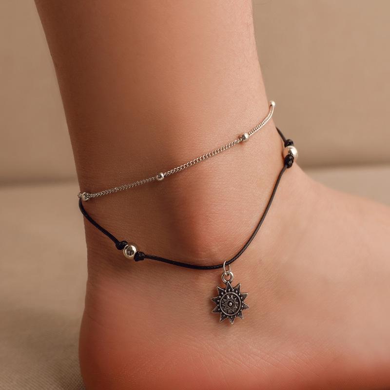 Bohemian berlapis ganda gelang kaki dikepang retro gelang Bohemian berlapis ganda gelang kaki dikepang retro gelang