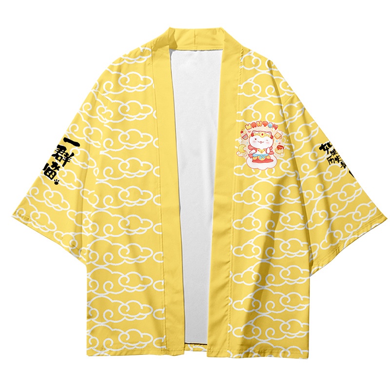 baju Fashion Loose Women Men Cartoon Cat Japanese Beach Kimono Jepang Wanita Pria Pakaian Cardigan Streetwear Harajuku Cosplay Haori kimono jepang