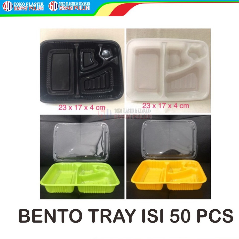 Bento Lunch Box Mika Nasi Tray 4 sekat plastik tutup kotak makan hitam