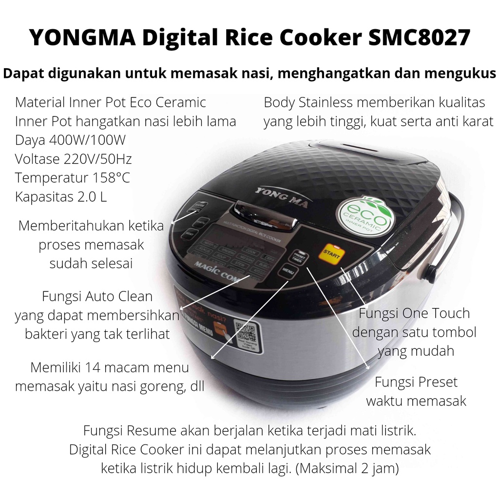 RICE COOKER YONGMA SMC 8027 MEJIKOM YONGMA SMC8027 MAGICOM YONGMA ASLI ORIGINAL MURAH