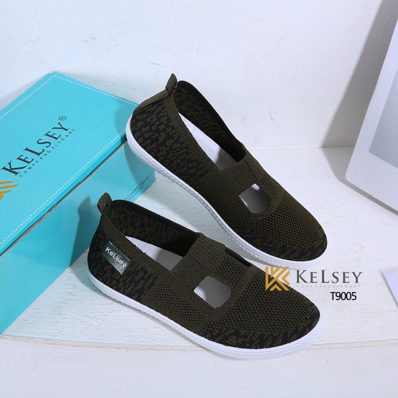 (GRATIS ALAS KAKI) Kelsey Sepatu Flyknit Flat Shoes Wanita / Sepatu Slip On Wanita  T9005