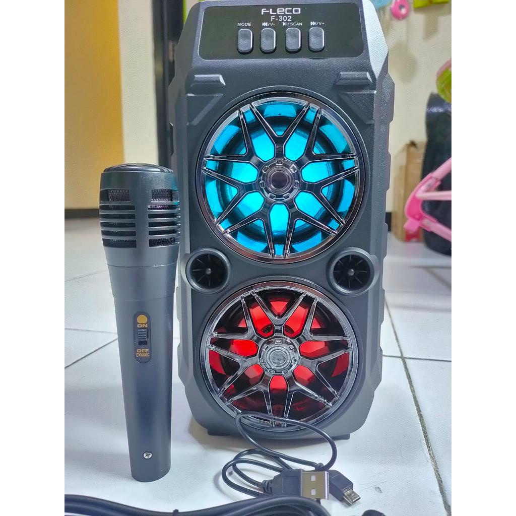 Termurah Terbaru !! Promo Speaker Fleco F 302 Bluetooth Speaker Karaoke Free Mikrofon