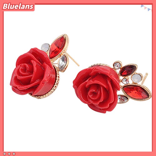 Bluelans Anting Stud Desain Bunga Mawar Aksen Berlian Imitasi Gaya Retro Elegan Untuk Wanita