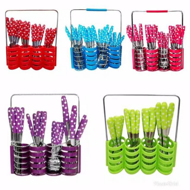 SHABRINA_FASHION DISKON!! SENDOK POLKADOT ISI 24 PCS SET MOTIF CANTIK LUCU