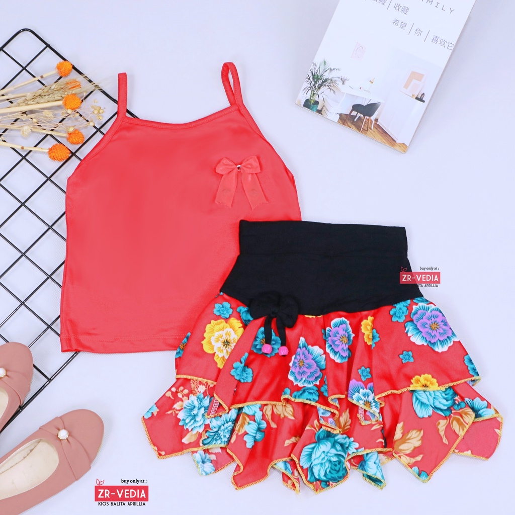 Setelan Mixed Lova uk 1-2 Tahun / Baju Anak Perempuan Tanktop Rok Mini Skirt Baju Kensi Cewek Atasan Bawahan Motif