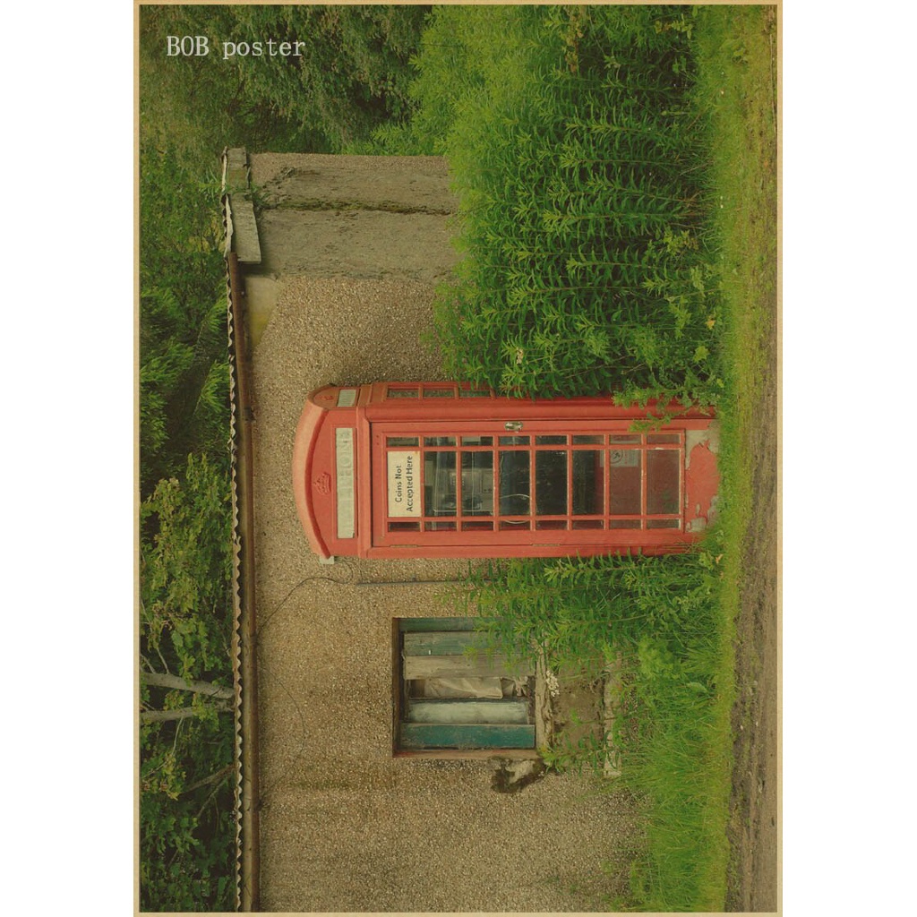 Poster Desain London Red Busses Dan Telepon Booths Gaya Retro Vintage Untuk Dekorasi Cafe Bar