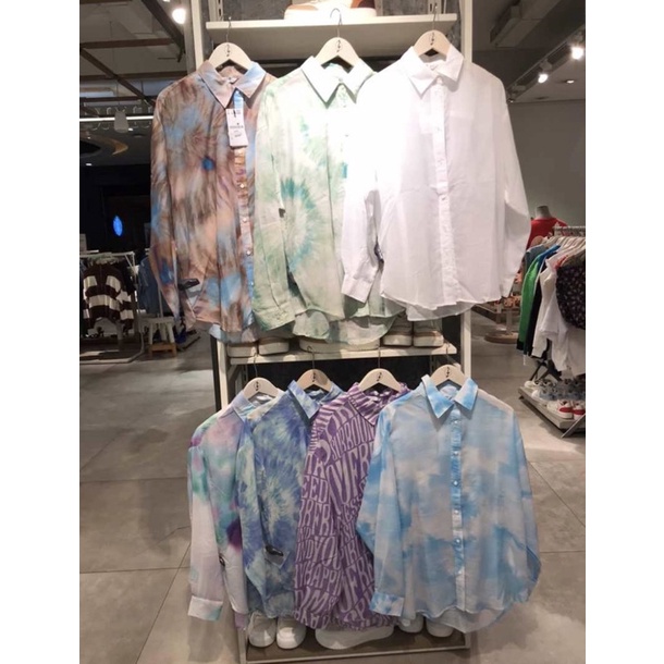 Stradivarius Oversized Shirt Transparent Motif Kemeja