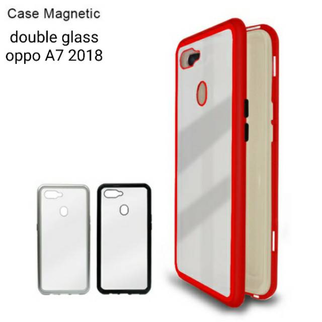 Case Magnetic DEPAN BELAKANG Oppo A7 2018 Premium Case 2in1 Double Glass