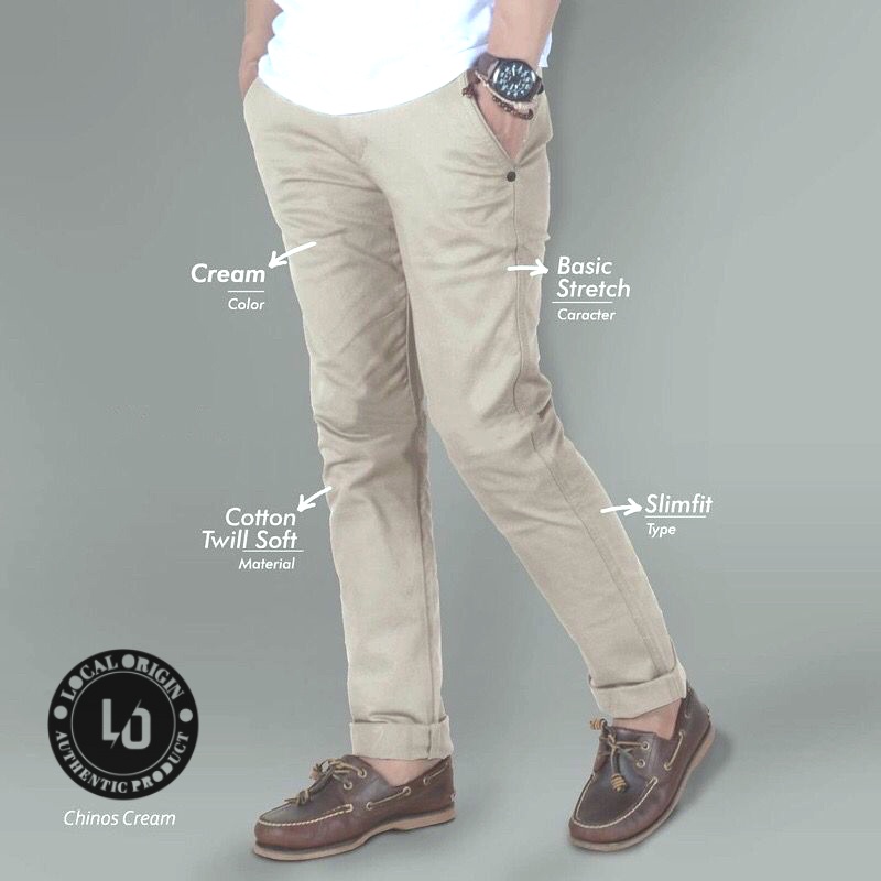 CELANA PANJANG CHINOS BIG SIZE PRIA SLIMFIT CREAM / KREM