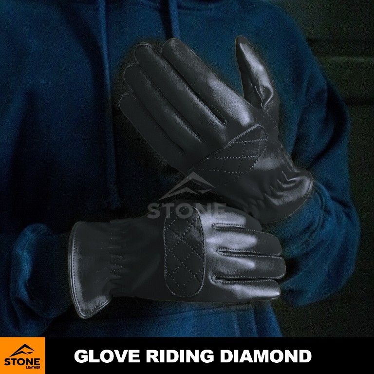 Sarung Tangan Motor Riding Diamond Black - Sarung Tangan Kulit Asli