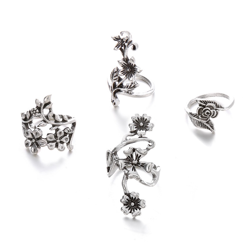 Cincin Antik Model Hollow Out Warna Silver Gaya Retro Bohemian Untuk Wanita