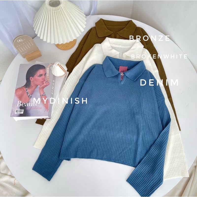 BEFAST - ZEC OOTD Sweater NATSUKI / RJT Geani Crop Blouse Atasan Wanita Berkerah Polo / Atasan Wanita Lengan Panjang / Pakaian Kekinian Remaja ABG / Sweater Polos Casual / Sweater Crop Wanita Modis / Outfit Wanita Trendy / Terbaru 2022