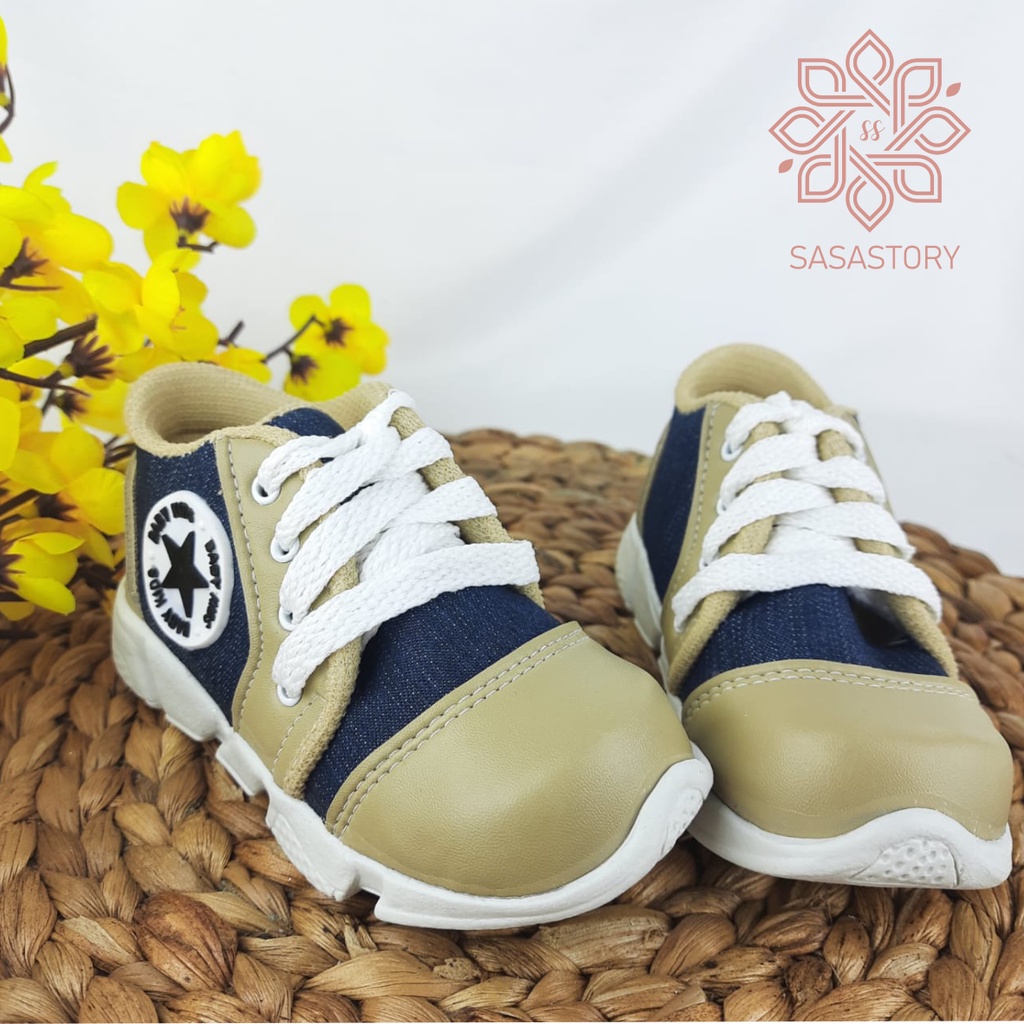 Sasastory Sepatu Sneaker Anak Laki Laki Denim Sepatu Tali Anak Usia 1 2 3 Tahun CA26