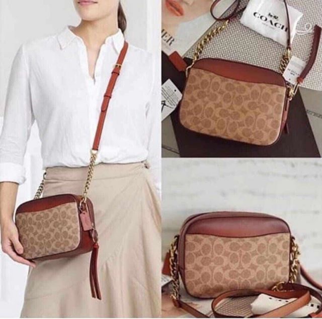Coach camera bag sign tan rush