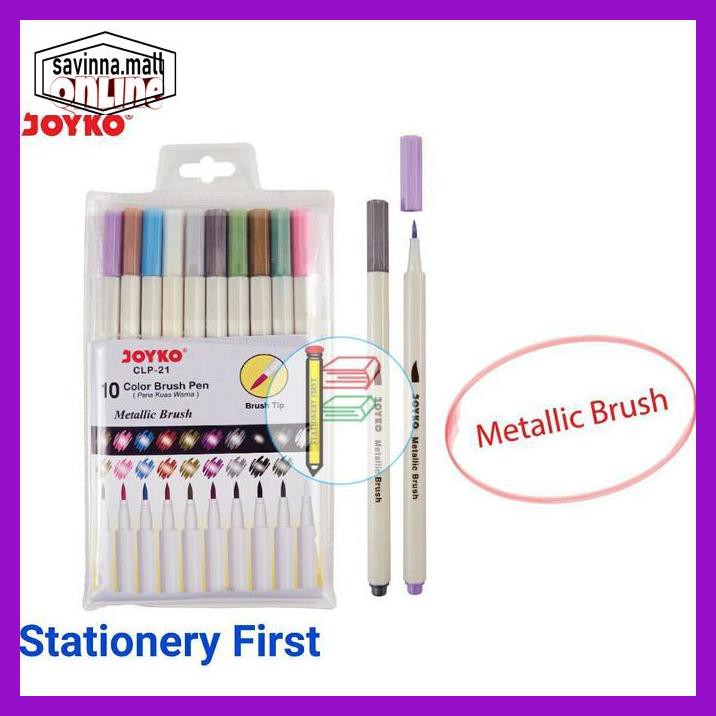 

U0Uo879- Spidol Brush Pen 10 Warna Metalic Joyko Clp-21 Y7Ry688-
