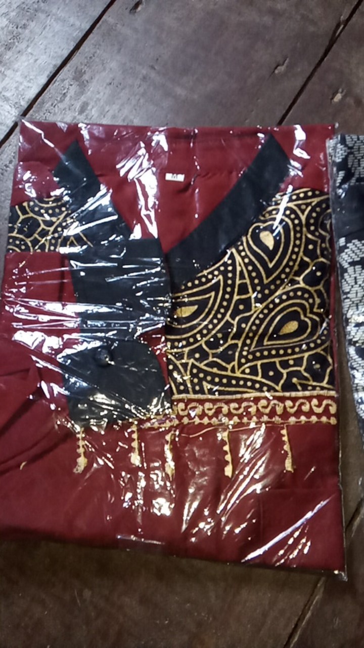 Cod - Dt Collection - Kemeja Batik Pria Cowok Muslim Bordir Kombinasi Gold Maroon Lengan Panjang