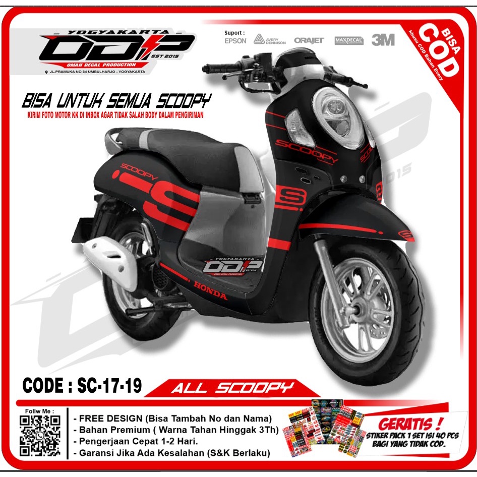 VARIASI aksesoris stiker decal scoopy full body dekal striping honda new scopy 2017 ban donat sticke