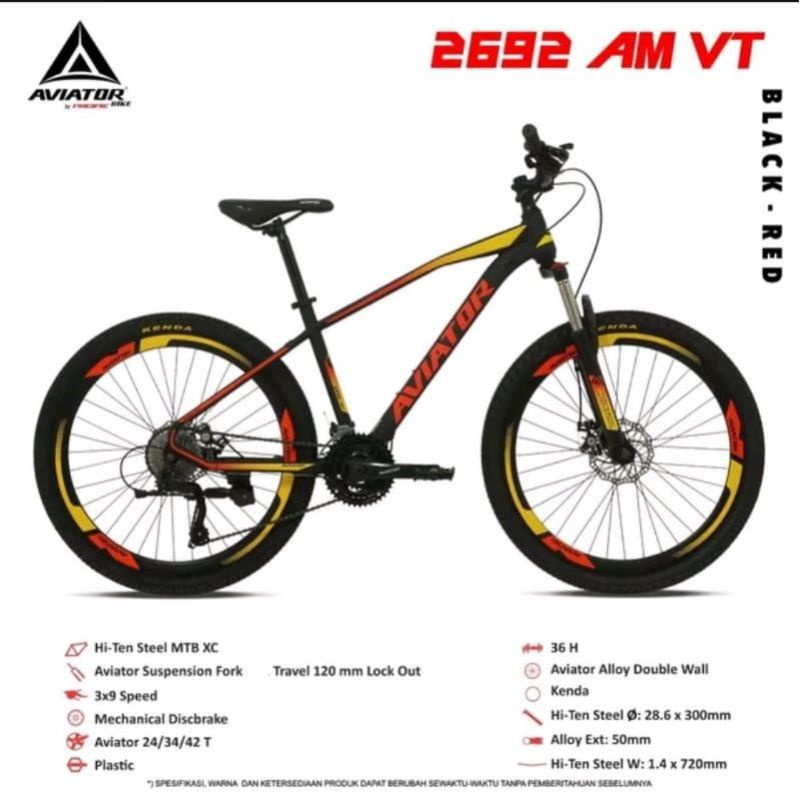 Sepeda Dewasa Mtb Gunung 26" 27,5" Aviator AT 2692 AM VT