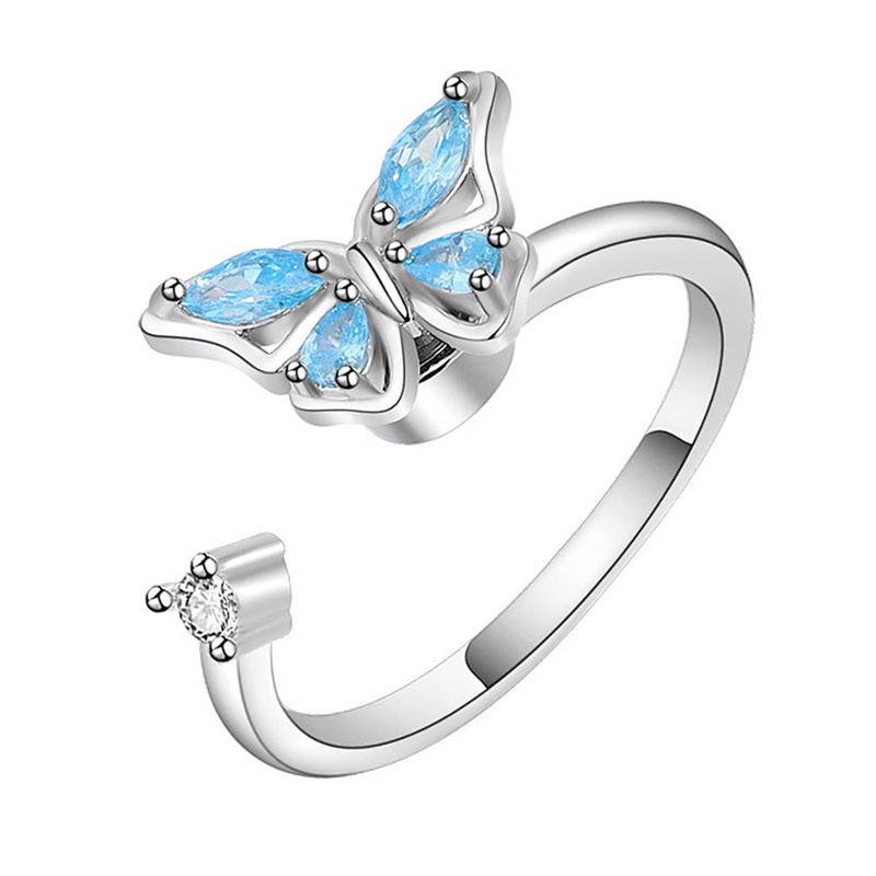 Butterfly Cincin Spinner Fidget Zircon Kristal Bentuk Kupu-Kupu Gaya Vintage Anti Stress Untuk Wanita
