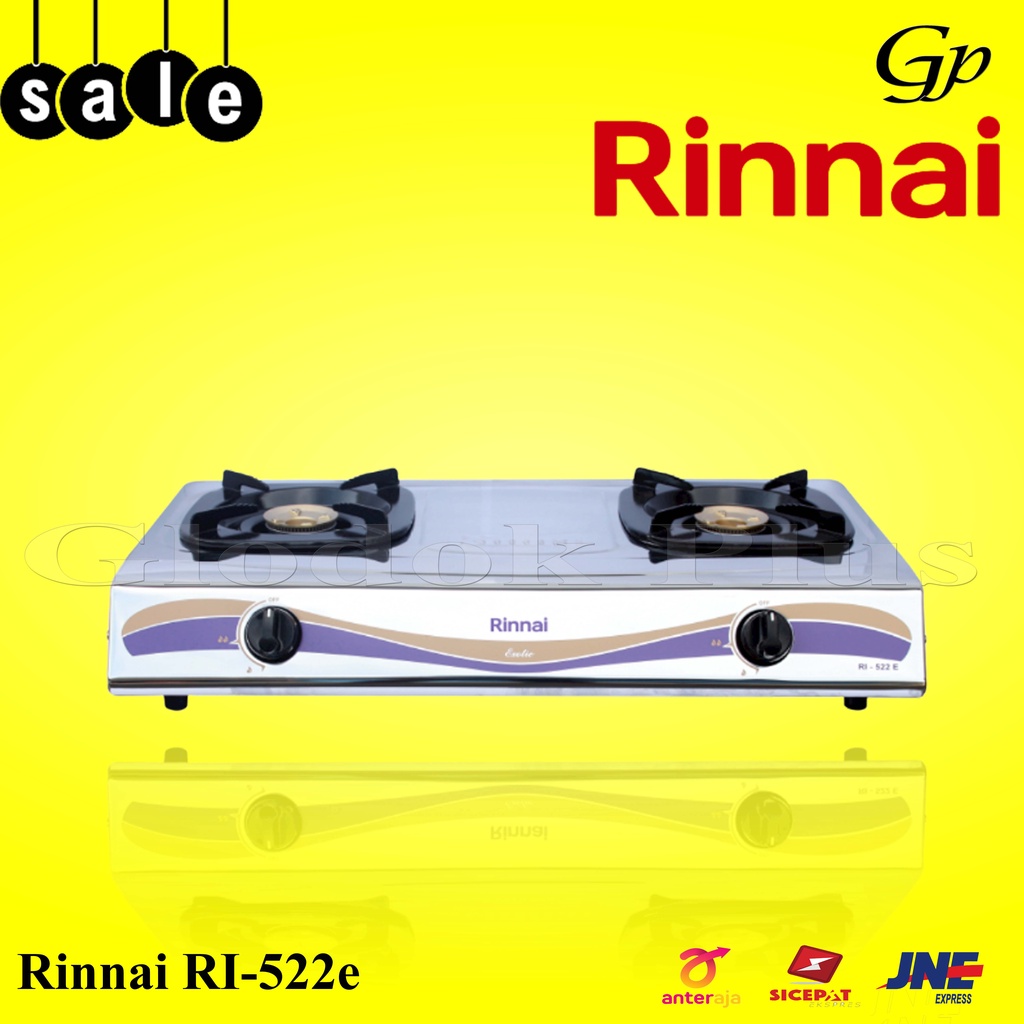 Rinnai RI-522e Kompor Gas 2 Tungku Teflon RI522 e s rinai RI522e stainless steel garansi resmi