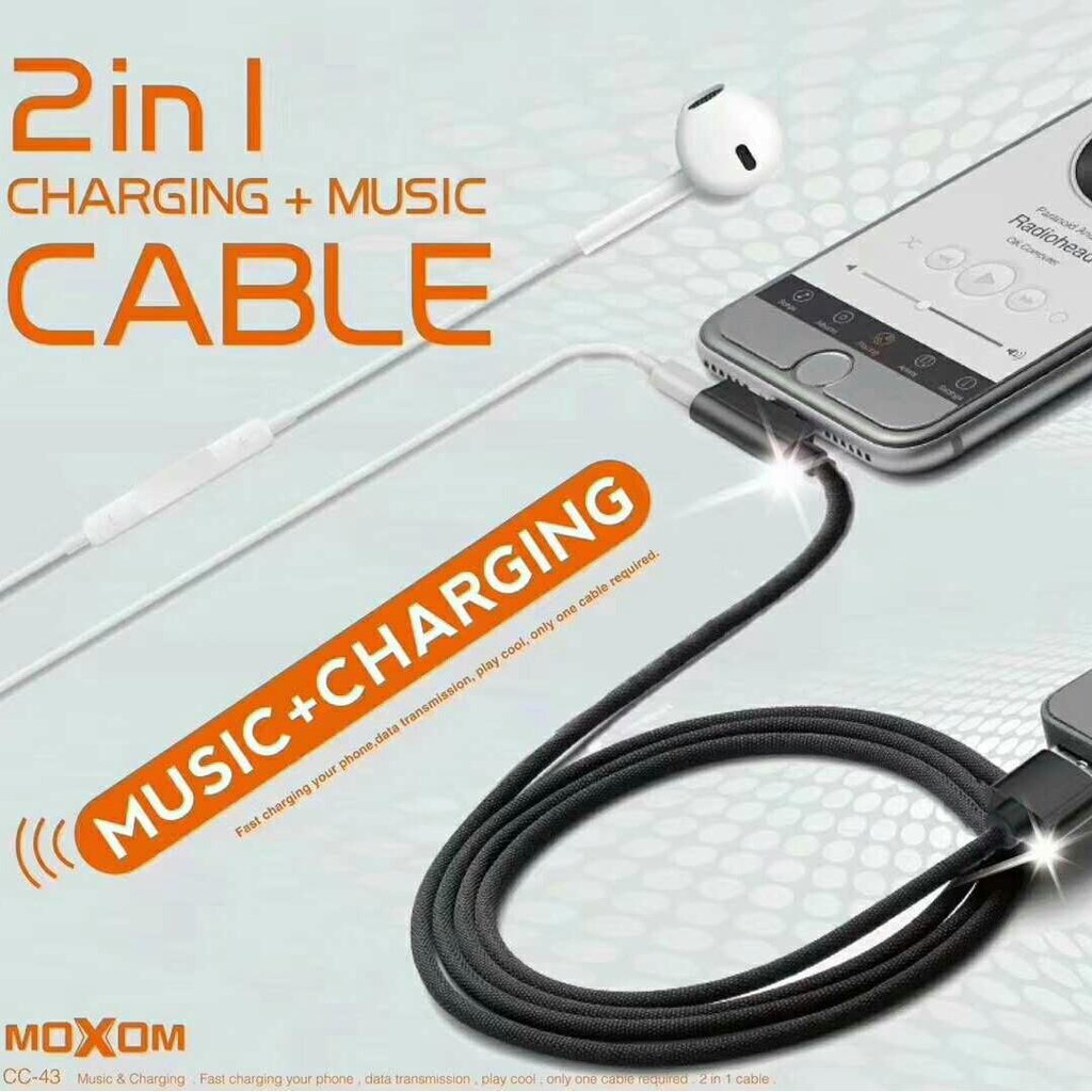 Moxom Cable Music Fast Charging 2in1 Original Kabel Data Musik Cas Kabel Data for Iphone for Apple iOS Phone