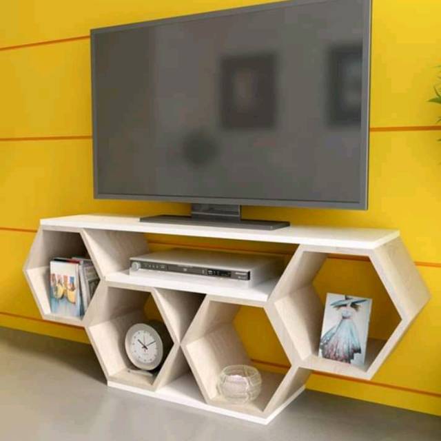Bufet TV minimalis modern hexagon jati bukan partikel