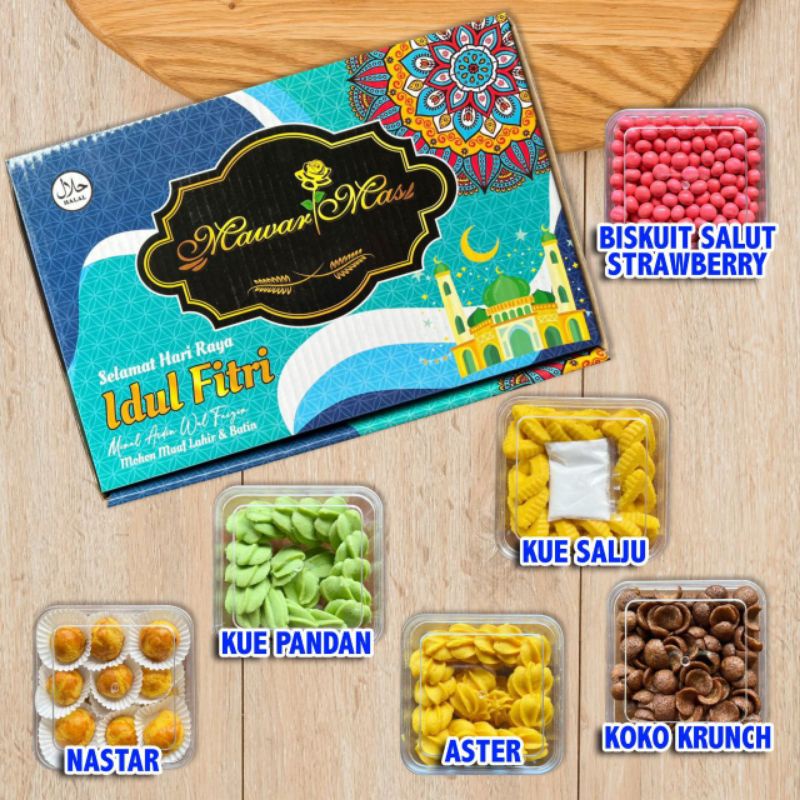 

Parcel lebaran lengkap kue kering kemasan box motif batik cocok untuk orang tua