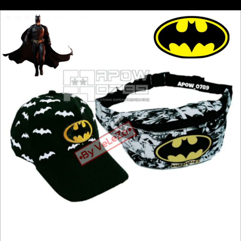 waistbag anak laki-laki canvas karakter superhero 2in1 - tas + topi