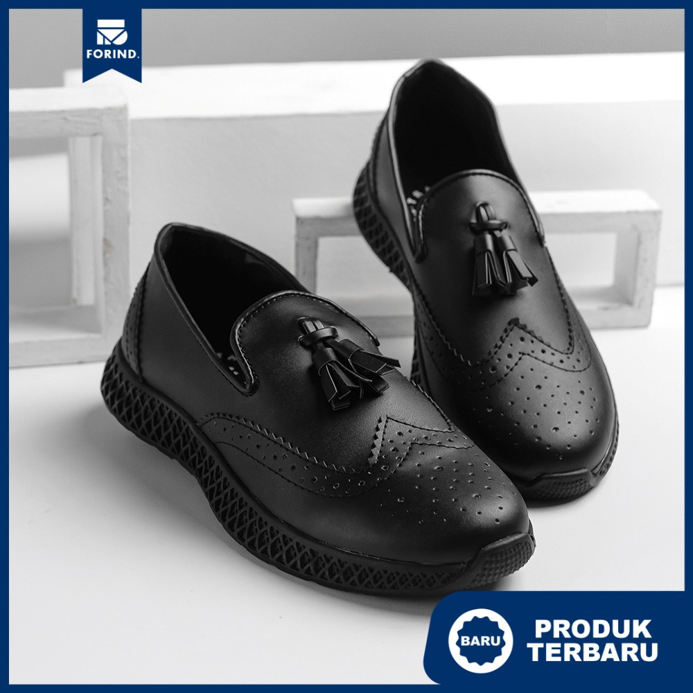 Pacifiy Black | Sepatu Hitam Tanpa Tali Loafers Pria Casual Kerja Formal Kantor Laki | FORIND Tragen