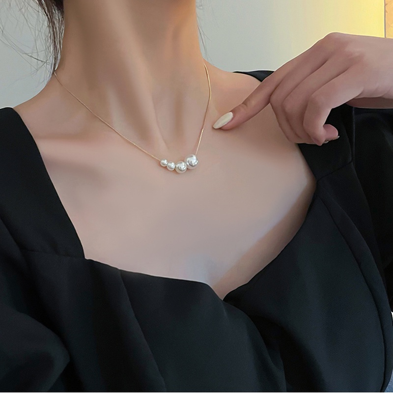 Kalung Mutiara Bahan titanium Gaya Korea Untuk Wanita