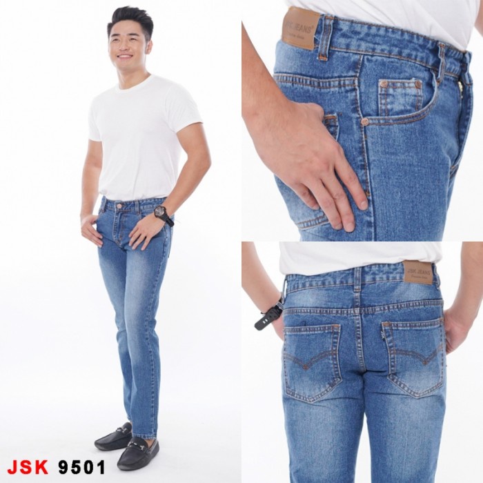 Celana Panjang Slimfit Jeans Pria Jumbo Reguler - Biru Jeans, 33