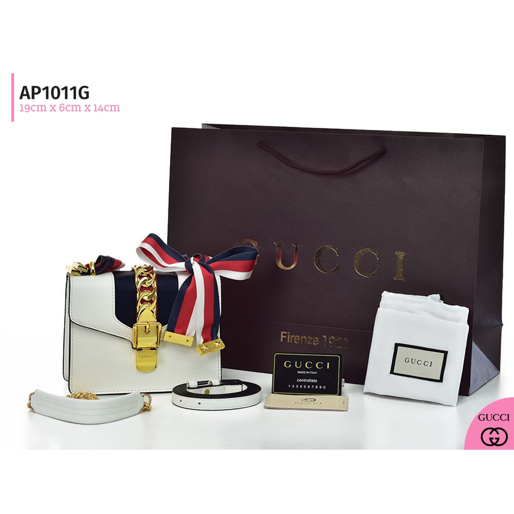 Tas Gucci Sylvie Mini Chain Leather Putih Semi Premium AP1011G