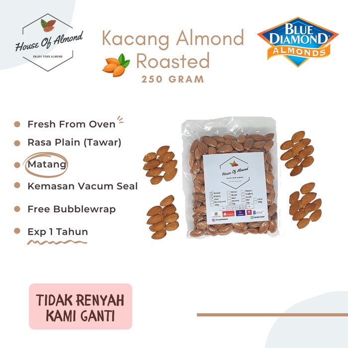 

✨COD✨ Roasted Almond Premium (Panggang) kacang almond Blue Diamond 250gram