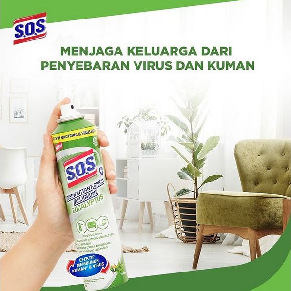 ORIGINAL SOS Disinfectant Spray 250ml Eucalyptus / SOS Desinfektan Spray All in One / HELLOMARTID