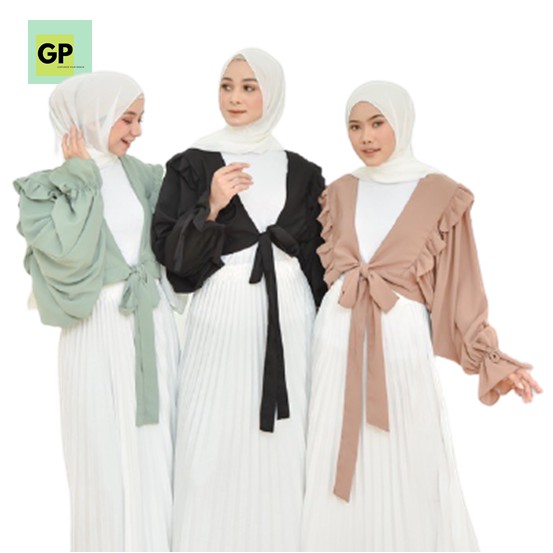 𝐊𝐈𝐑𝐀𝐍𝐈 Serayu Outer Ruffle Polos Ceruty Baby Doll Armani Lengan Balon Kekinian