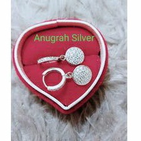 (COD)Anting jepit fashion gantung remaja/dewasa love kilau perak asli 925/Silver lapisan emas putih murni