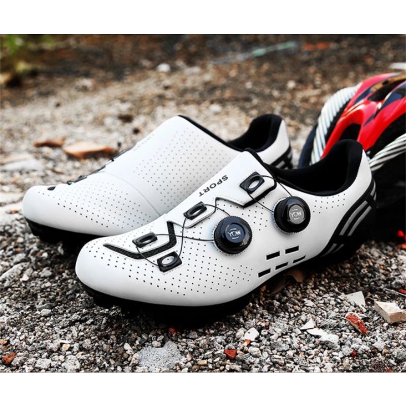 Sepatu Sepeda Multi Cleat Roadbike MTB 2 BOA Cycling Shoes Cleats Sepatu Gowes White