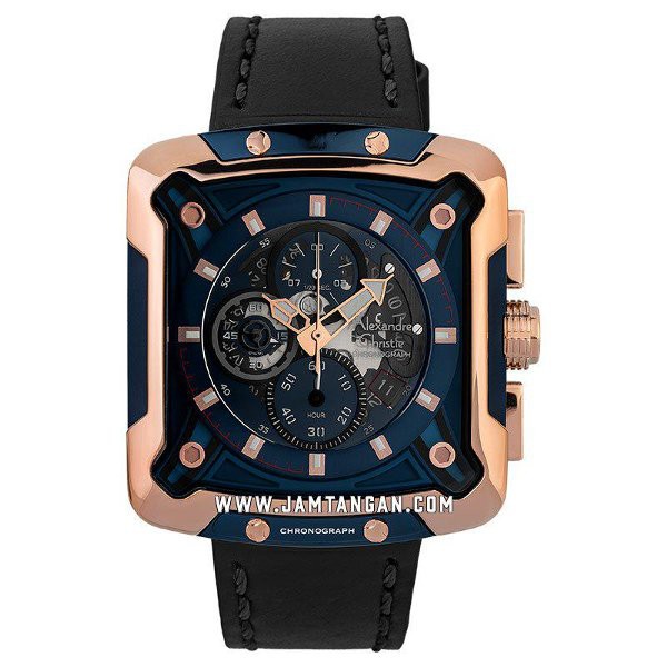 Alexandre Christie AC 3039 MC LURBU Chronograph Men Blue Dial Black Leather Strap