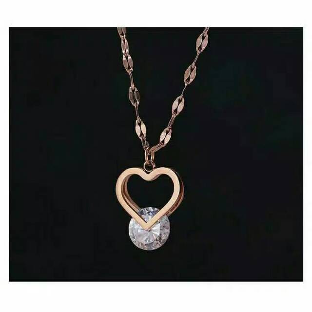 GG kalung Aksen Berlian Love Rantai Ulir Titanium lapis Emas 18k#KL-174