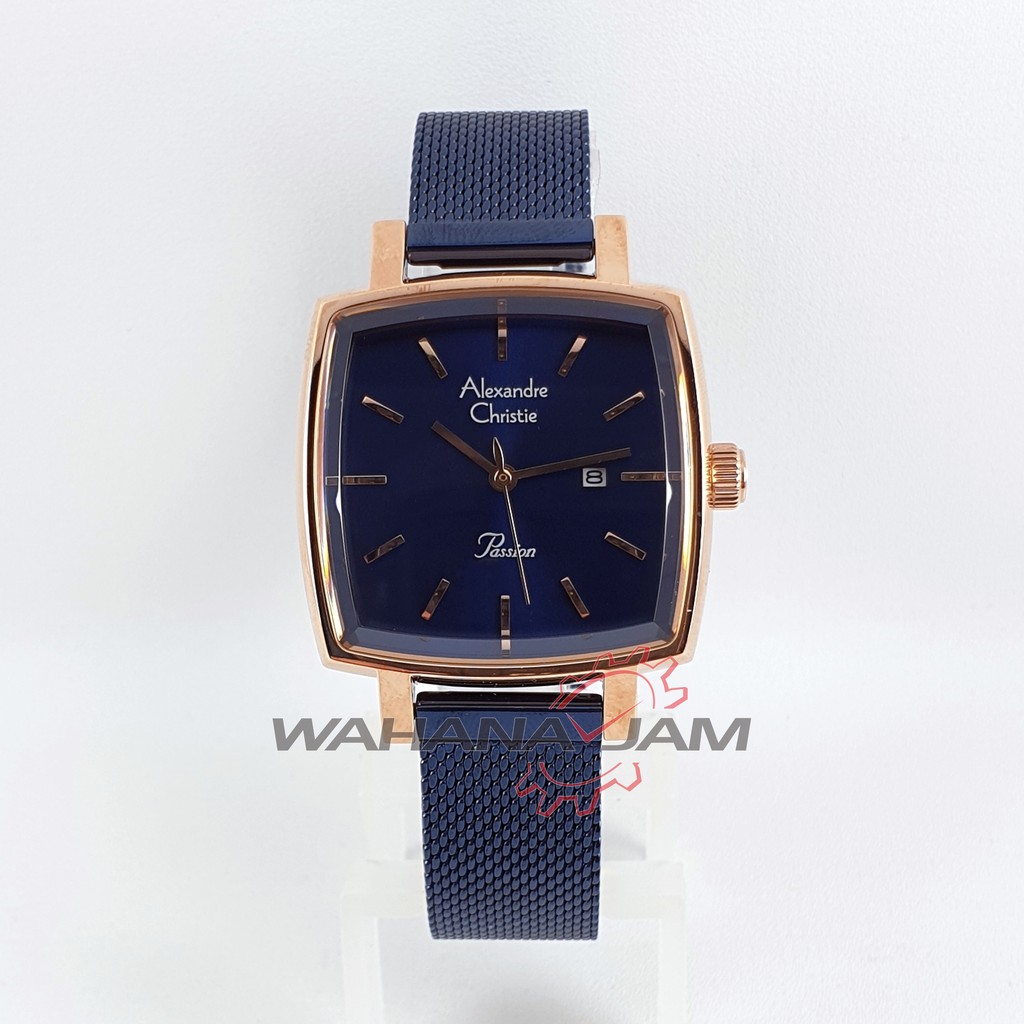 Alexandre Christie AC 2849 LD / Jam Tangan Wanita AC2849 Rantai Rosegold Biru Navy Donker Original