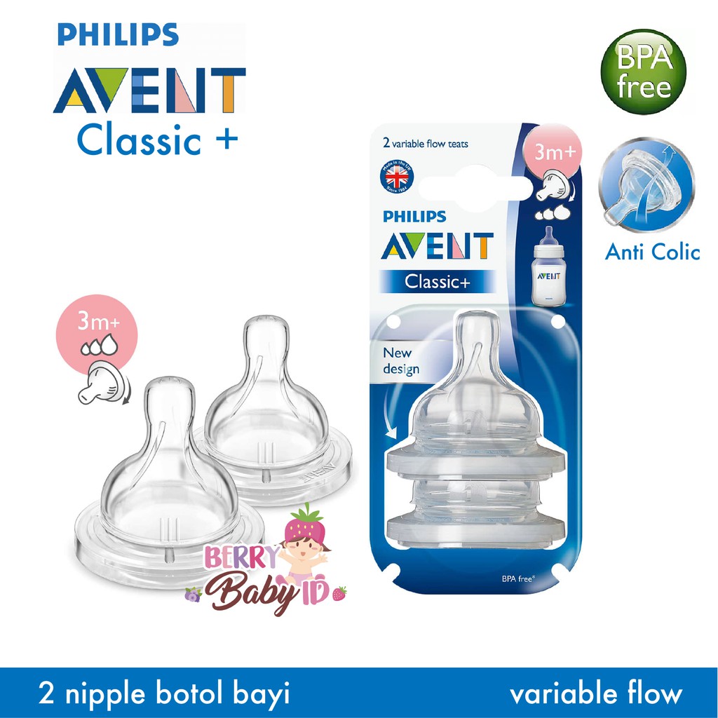 Philips AVENT Teat Nipple Classic+ 0m 1m 3m 6m Newborn Slow Med Fast Variable Berry Mart