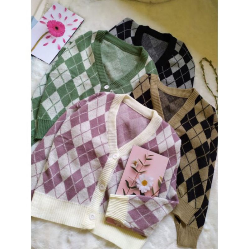 Cardigan Runbust/belah ketupat premium
