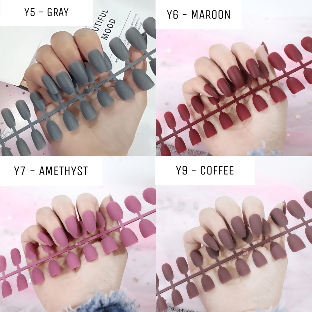 KUKU PALSU FAKE NAILS MATTE COFFIN BALERINA STYLE  24 pcs Y SERIES