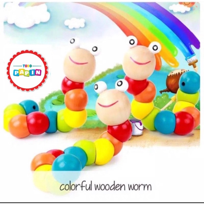 Mainan Edukasi Anak Bayi Mainan Ulat Kayu Puzzle Edukasi Caterpillar